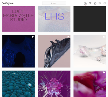 Fig. 7 Instagram homepage of Lucy Hardcastle Studio showing a mosaic of squared photographs of their shiny, complex, and colorful structures and textures.