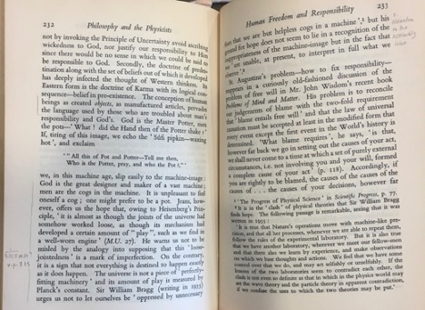 Annotations by Gaddis in the book Philosophy and the Physicist. 